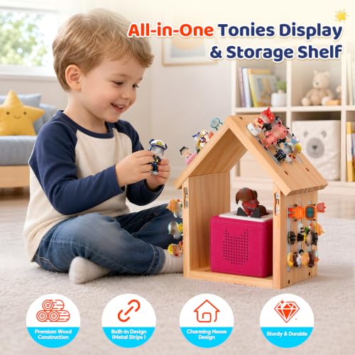 Wooden Wall Shelf for Tonies Figures - House Shape, Fits Toniesbox 1 & 2