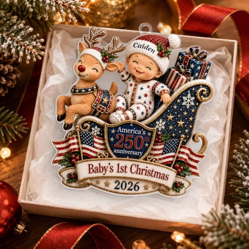 Personalized Baby's First Christmas Ornament 2026 - Reindeer & Name Custom Gift - Variation 250-01