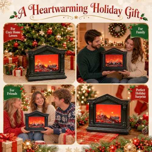 Fake Fireplace Lamp with LED Flame Effect - Black - Realistic Cozy Decor