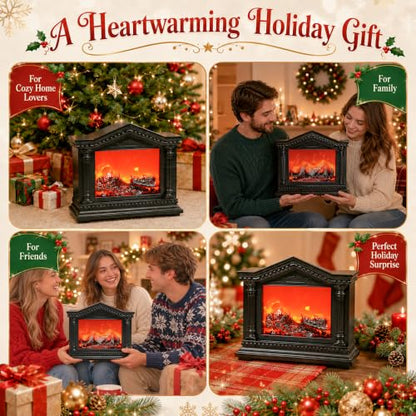 Fake Fireplace Lamp with LED Flame Effect - Black - Realistic Cozy Decor