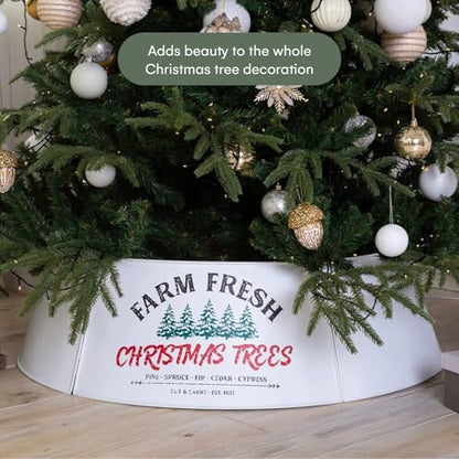 Oversized Galvanized Christmas Tree Collar - White Adjustable Metal Base Cover, 36 Inch Diameter - Rustic & Contemporary Holiday Decor