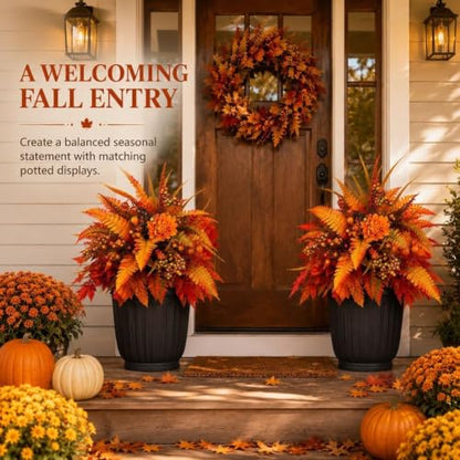 2pcs Fall Harvest Floral Garden Stake Set - 15.8in Autumn Decor