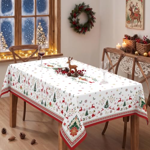 Christmas Elements Waterproof Rectangle Tablecloth 60 x 84 Inch - Holiday Decor