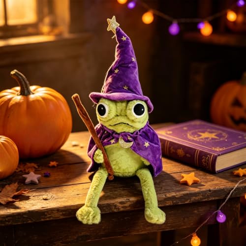 Cute Wizard Frog Plush Doll with Wand - Halloween Decor, Gift Idea