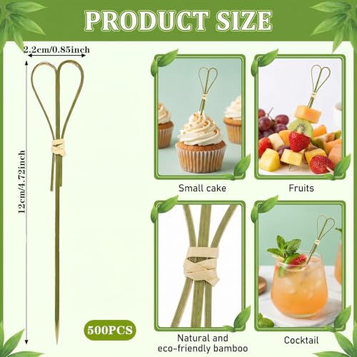 Heart Shaped Bamboo Cocktail Picks – 500 Pcs 4.7 Inch Food & Drink Garnishes