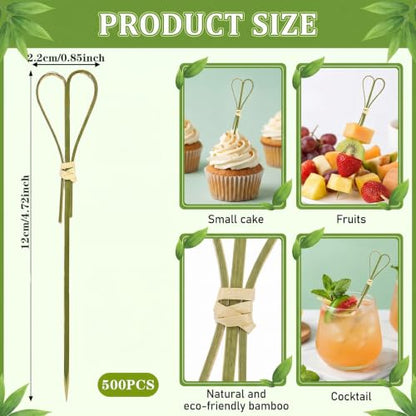 Heart Shaped Bamboo Cocktail Picks – 500 Pcs 4.7 Inch Food & Drink Garnishes