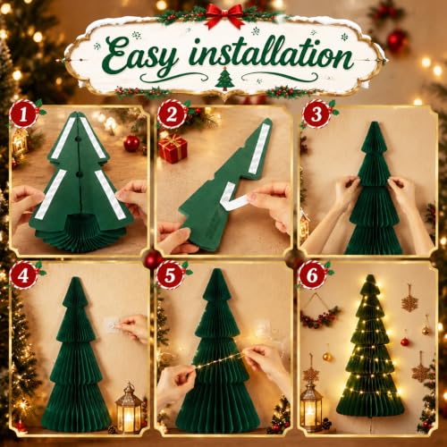 Wall-Mounted 3FT Christmas Tree with LED Lights, Honeycomb Paper Decor