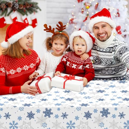 Disposable Snowflake Plastic Tablecloth 54x108 Inches - Blue Holiday Party Cover - 4 Pack
