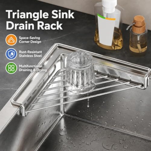 Corner Stainless Steel Dish Drying Rack for Kitchen Counter - 1pcs