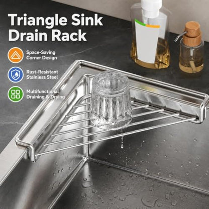 Corner Stainless Steel Dish Drying Rack for Kitchen Counter - 1pcs