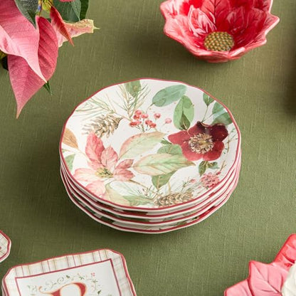 Winter Blooms Holiday Dessert Plates Set of 4 - 9 Inch Floral Tableware