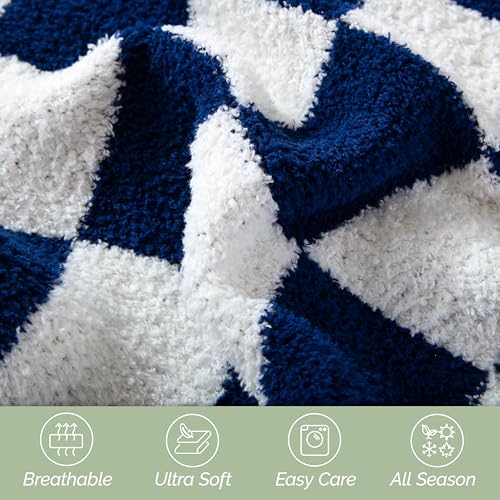 Reversible Checkered Throw Blanket Navy Blue - Ultra Soft & Lightweight