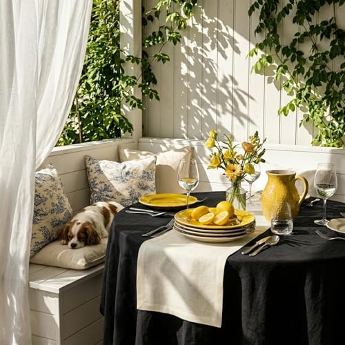 Solino Home 100% Pure Linen Ivory Table Runner 14 x 36 Inches - Elegant Home Decor