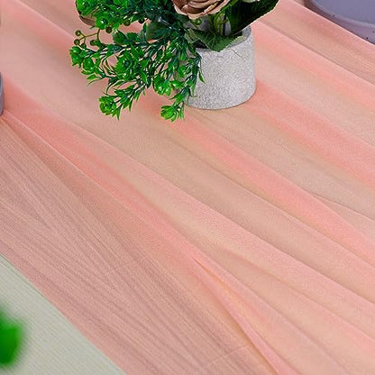 14ft Peach Chiffon Table Runner Set of 12 - Wedding & Event Decor