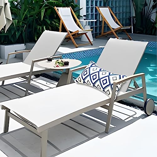Outdoor Lumbar Pillows Set of 2 with Inserts - Rhombus White & Blue, 12x20 Inches