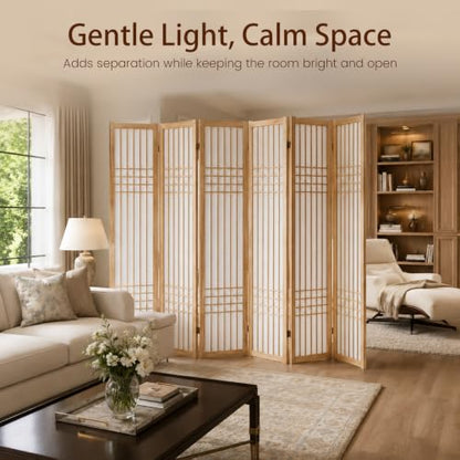 6 Panel Room Divider Folding Privacy Screen Light Brown - ALeesing