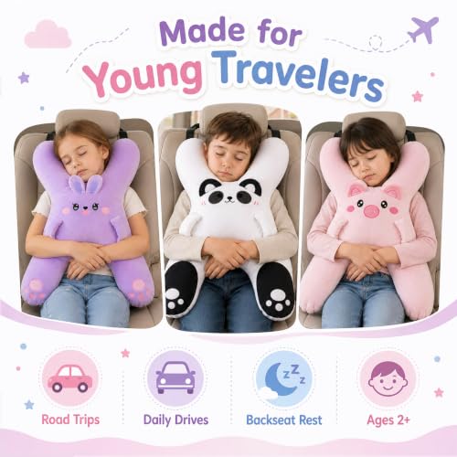 Kids Car Travel Pillow 22 Inch H-Shaped Support Cushion Black - Road Trip Headrest