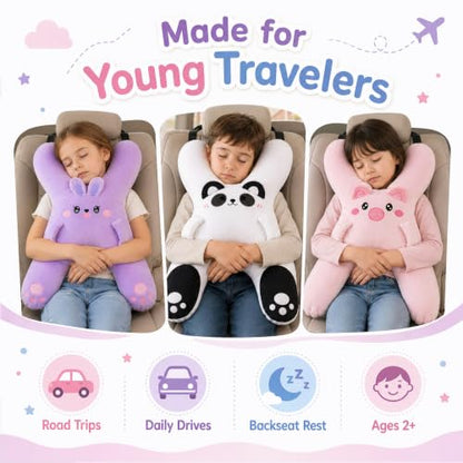 Kids Car Travel Pillow 22 Inch H-Shaped Support Cushion Black - Road Trip Headrest
