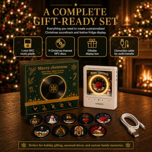 Christmas Magnetic Fridge Vinyl Record Player Music Box - Mini Music Magnets, 1 Set - 4.33 x 1.77 x 5.04 inches