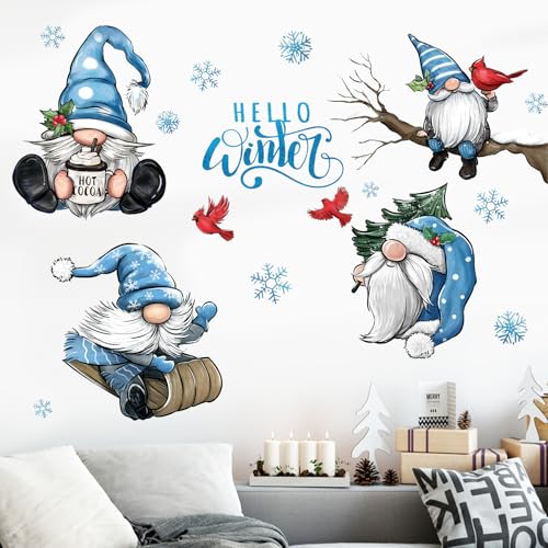 Winter Gnome Wall Decals Stickers - Christmas Cardinal Bird Home Decor