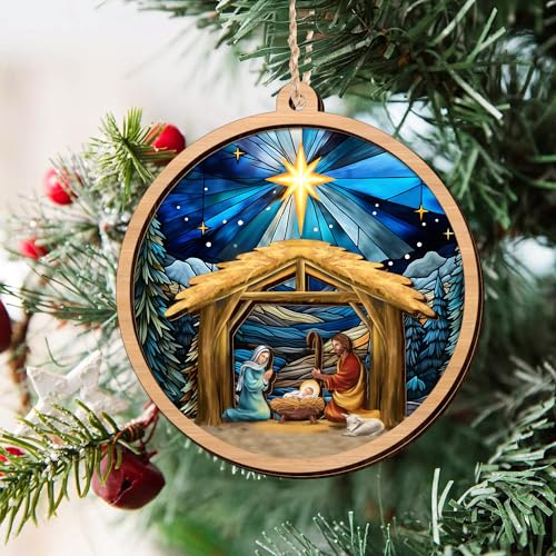 Nativity Scene Wooden Christmas Ornament - Faith Holiday Decor - Religious Gift