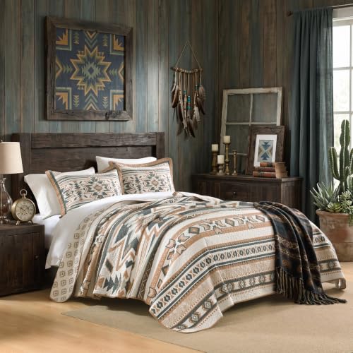 Queen Size Cotton Quilt Set with 2 Pillow Shams - Southwestern Aztec Design