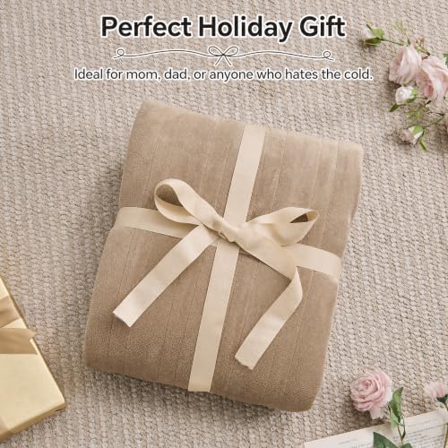 Electric Heated Blanket Throw - 50x60in Flannel Sherpa Cozy Warm Bedding - Khaki