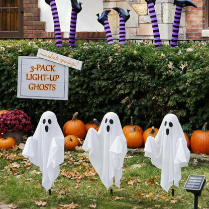 Halloween Ghost Decorations Outdoor Solar Pathway Lights 3-Pack