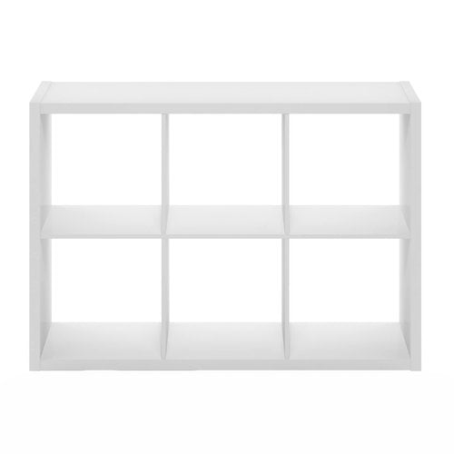 Furinno Cubicle Book Shelf, 6-Cube Bookshelf, Extra Thick Frame Horizontally & Vertically Reversible Bookcase with Open Back, 14.6" x 44" x 30", for Living Room, Bedroom, Home Office, White