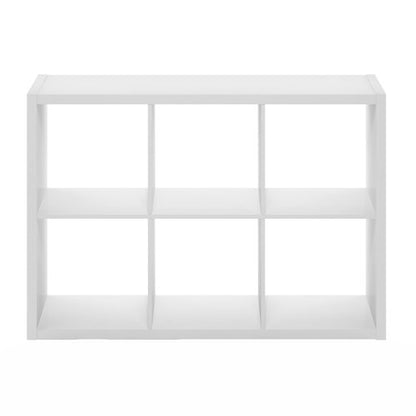 Furinno Cubicle Book Shelf, 6-Cube Bookshelf, Extra Thick Frame Horizontally & Vertically Reversible Bookcase with Open Back, 14.6" x 44" x 30", for Living Room, Bedroom, Home Office, White