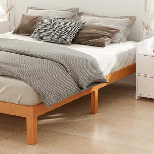 Honey Oak 12 Inch Full Bed Frame - 3.5 Inch Thick Wooden Platform