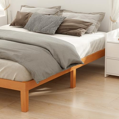 Honey Oak 12 Inch Full Bed Frame - 3.5 Inch Thick Wooden Platform