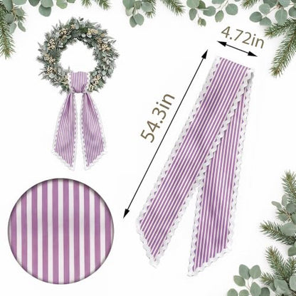 Christmas Wreath Sash Purple White Candy Cane Stripes Scalloped Ribbon