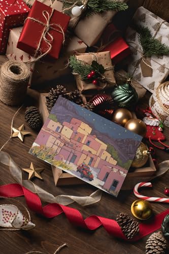 Southwestern Christmas Cards Set - Taos Pueblo Holiday Greeting Cards, 18 Pack with Envelopes, Made in USA