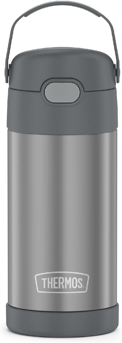 THERMOS FUNTAINER Water Bottle - 12 Ounce Kids Stainless Steel Vacuum Insulated with Straw - Grey