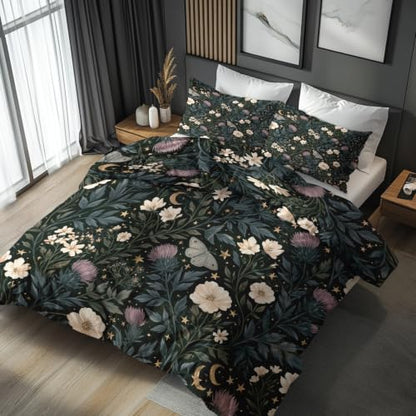 California King Botanical Floral Duvet Cover Set - Multicolor Microfiber Bedding