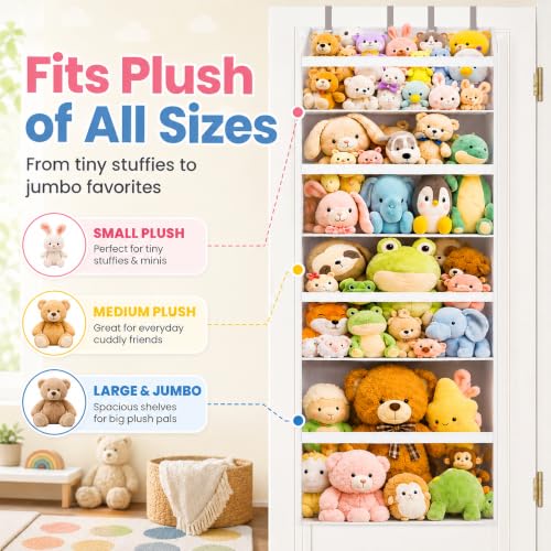White Over-the-Door Stuffed Animal Organizer - Large Toy Storage for Kids