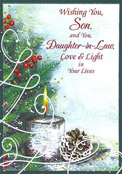 Designer Greetings White Candle - Love and Light Religious Christmas Card for Son & Daughter-in-Law