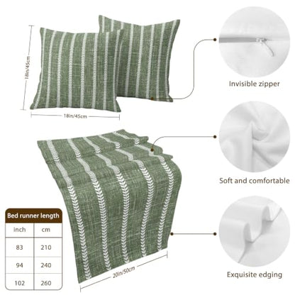 Moss Olive Green Bed Runners for Cal King Size Bed - Pack of 3 94x20 Inches