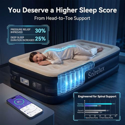 18 Inch Twin Air Mattress with Built-In Pump, Rapid Inflatable, Foldable Bed for Home Camping Guests