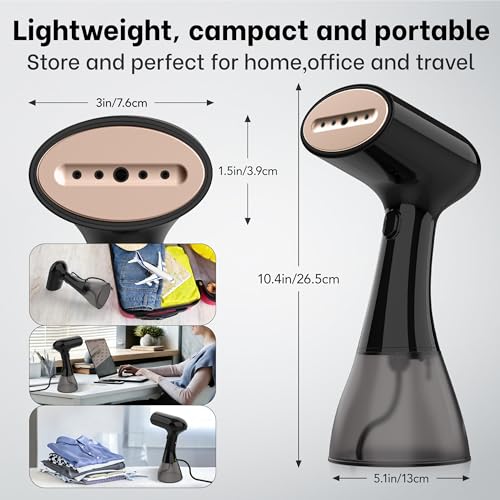 Handheld Clothes Steamer Black 1500W Large Water Tank Portable Travel Wrinkle Remover