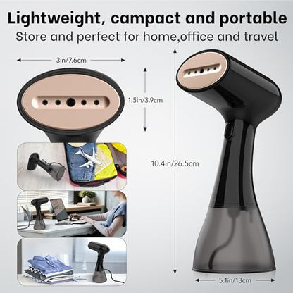 Handheld Clothes Steamer Black 1500W Large Water Tank Portable Travel Wrinkle Remover