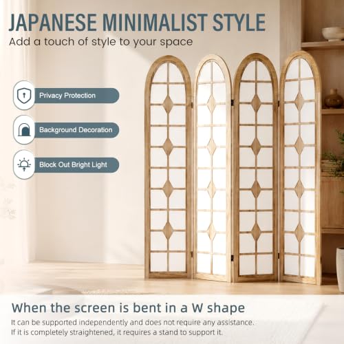 4 Panel Shoji Room Divider, Wood Folding Privacy Screen - Natural (Variation: 4 Panels Natural / 4 Panels)