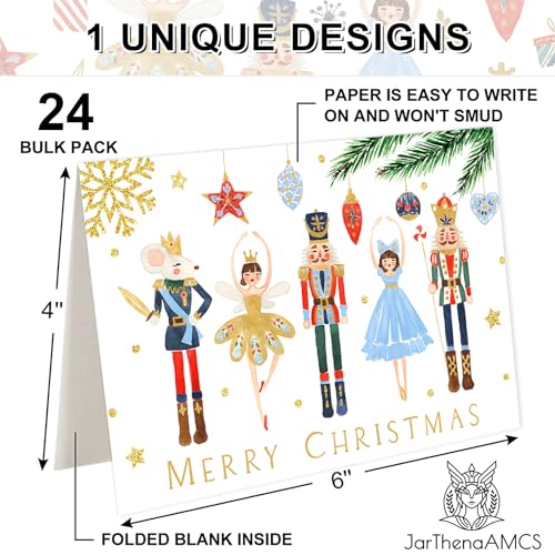 Christmas Greeting Cards Set with Envelopes & Stickers - 24 Pack 4x6 Inch Holiday Note Cards
