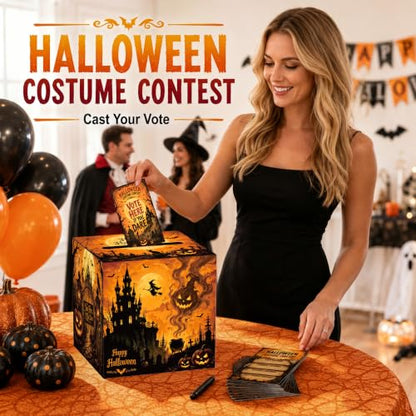Halloween Costume Contest Ballot Box with 50 Voting Cards - Party Game
