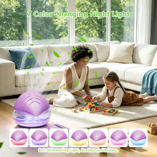 Purple Water Filter Air Washer with Essential Oil Diffuser & LED Mood Light - Home & Office