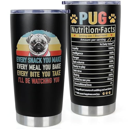 Pug Insulated Tumbler - Christmas & Birthday Gift for Dog Lovers, 20oz with Lid - Pug Variation