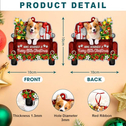 Corgi Dog Ornament for Christmas Tree - Red Truck Aluminum Decor - Corgi 2