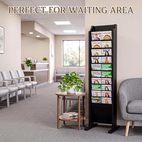 Solid Wood Magazine Rack Floor Stand Black 11x12x49 Inches - Sintuff
