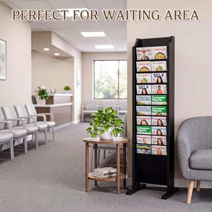 Solid Wood Magazine Rack Floor Stand Black 11x12x49 Inches - Sintuff